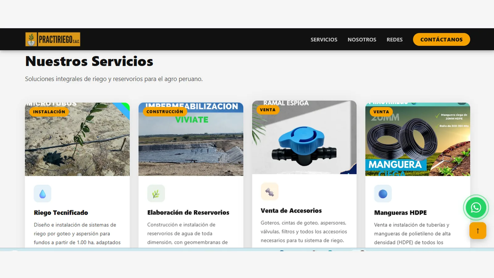 Servicios PRACTIRIEGO — riego, reservorios, accesorios, HDPE